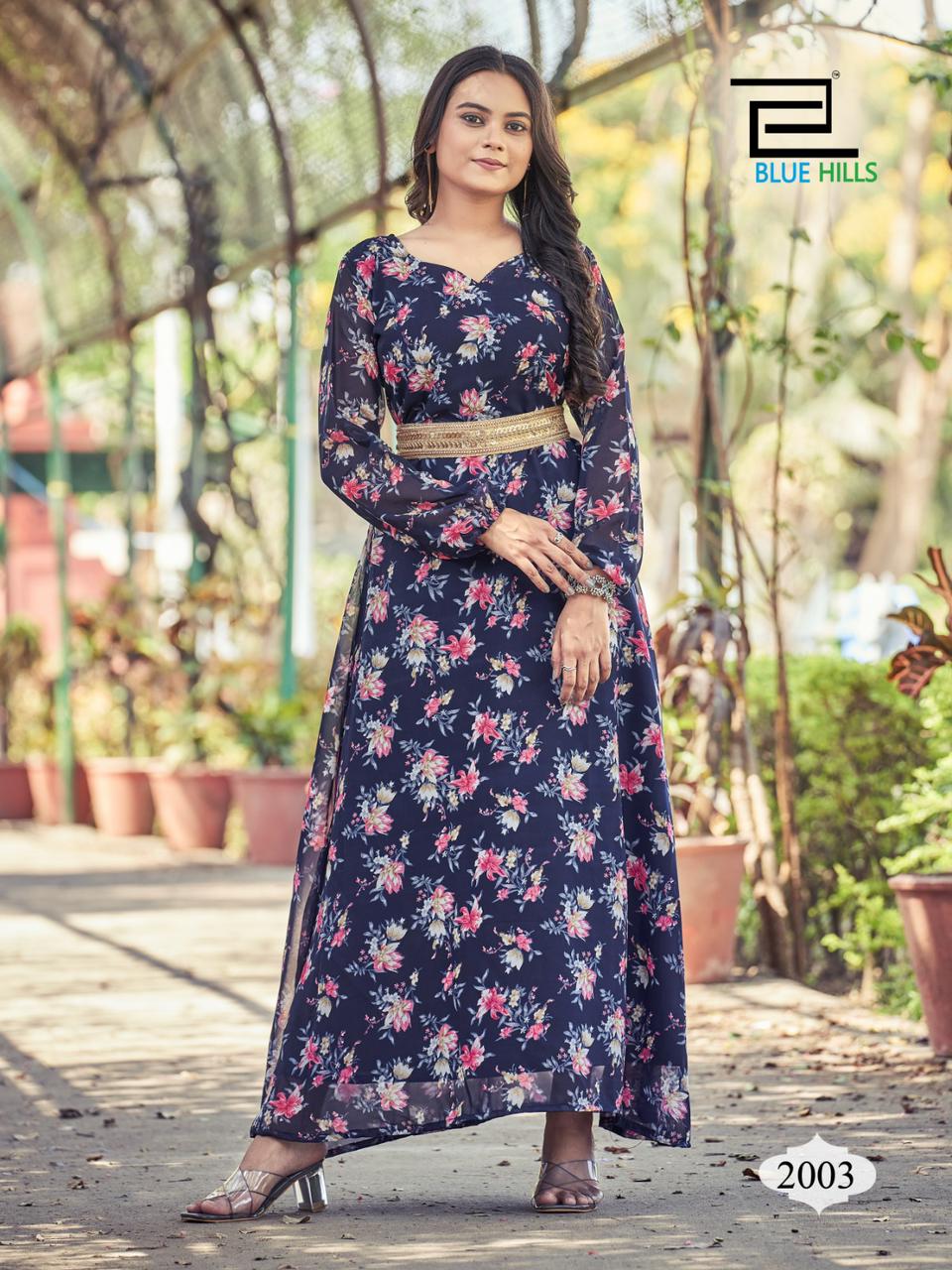 Blue Hills Dynamic Long Georgette Kurtis Catalog